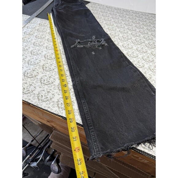 Zara Jeans‎ Women 4 Black Straight Leg High Rise Dark Wash Distressed Rock Biker - Picture 3 of 7